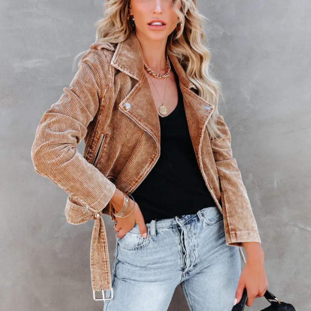 POCKETED CORDUROY MOTO JACKET